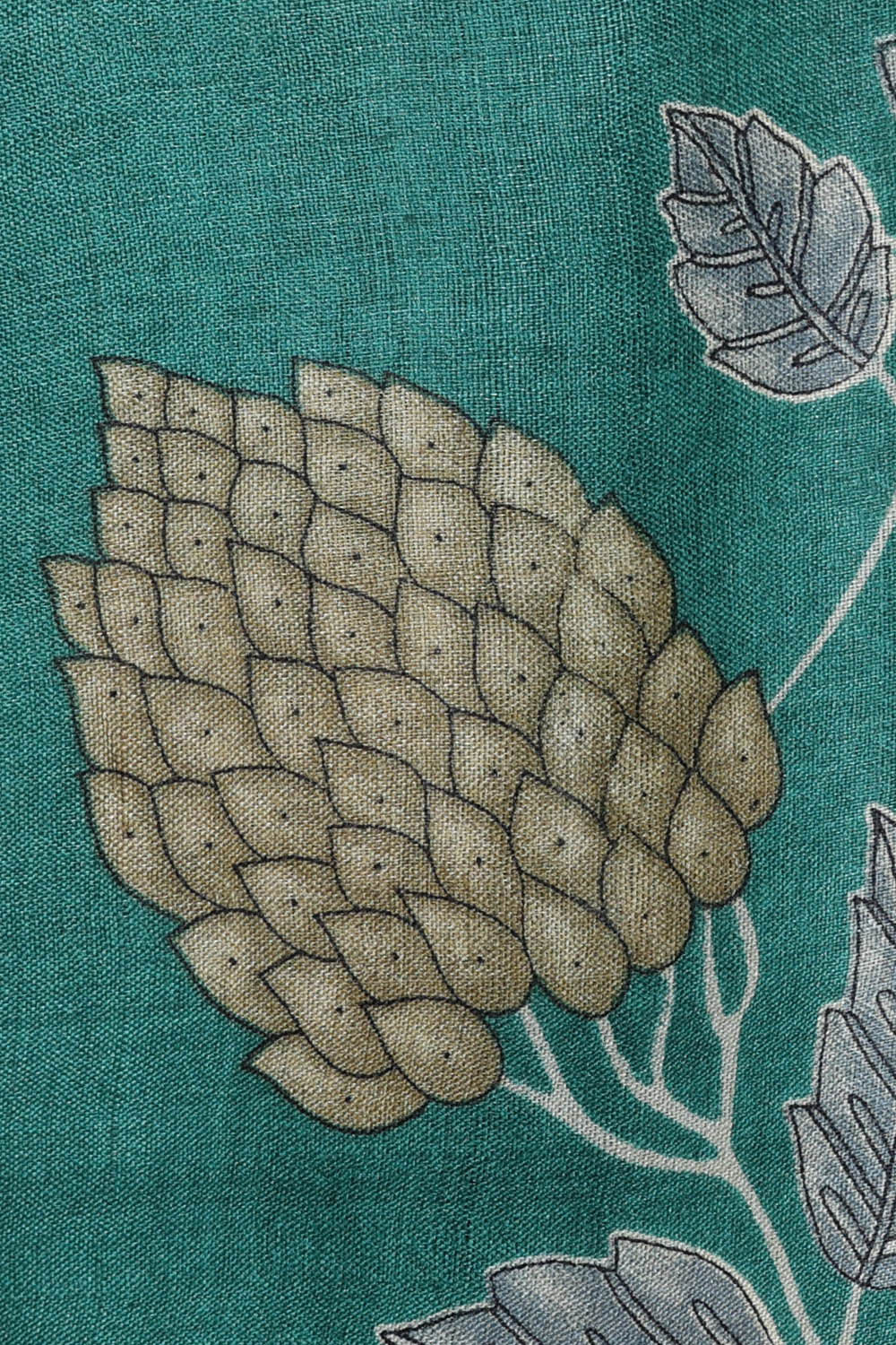 Image of Printed Tussar Teal Green Saree